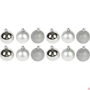 BOÎTE DE 12 BOULES DE NOËL ARGENTÉES 4 CM POUR DÉCORATION DE SAPIN
