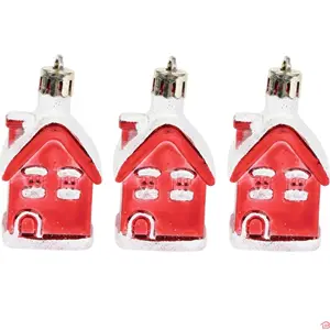 BOÎTE DE 3 MINI MAISONS DE NOËL À SUSPENDRE 6 CM ROUGES ET BLANCHES