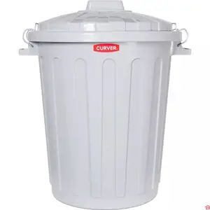 POUBELLE RONDE GRIS AVEC COUVERCLE ET FERMETURE MÉTALLIQUE 70 LITRES CURVER