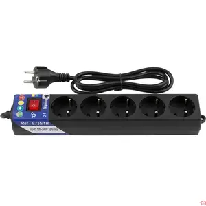 BLOC MULTIPRISE ÉLECTRIQUE 5 PRISES 2P+T AVEC INTERRUPTEUR ET AFFICHAGE DE TENSION CÂBLE 3 M NOIR