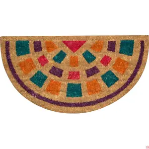 TAPIS BROSSE DEMI-LUNE EN NOIX DE COCO 75 × 40 CM PAILLASSON D’ENTRÉE AVEC DOS EN VINYLE TAPIS DE PORTE MULTICOLORE