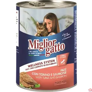 PÂTÉE POUR CHAT ADULTE MORANDO THON ET SAUMON 400 G ALIMENT HUMIDE COMPLET ET ÉQUILIBRÉ
