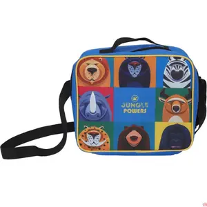 SAC REPAS ISOTHERME ENFANT JUNGLE AVEC MOTIFS ANIMAUX BLEU 22 CM