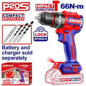 PERCEUSE A PERCUSSION BRUSHLESS 20V 66NM EMTOP ECIDL206681