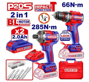 PACK PERCEUSE À PERCUSSION 66NM + VISSEUSE À CHOC 285NM + 2 BATTERIES 2.0AH ECKL20277