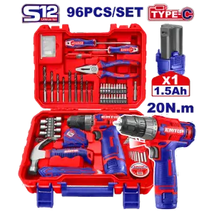 COFFRET VISSEUSE 12V AVEC 96 OUTILS & ACCESSOIRES EMTOP EEDK09601