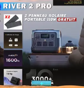 Promo: RIVER 2 PRO + 2 PANNEAU SOLAIRE PORTABLE 110W Gratuit