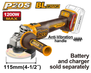 Meuleuse d'angle sans fil brushless INGCO 20V 1200W 115mm [CAGLI212025]