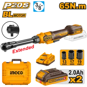 Clé à cliquet sans fil INGCO 20V 65Nm col allongé 170mm [CDRLI2065292]