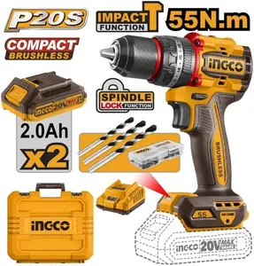INGCO PERCEUSE VISSEUSE BRUSHLESS 20V+47 ACC 55NM CIDLI20558