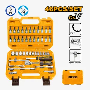 INGCO MALETTE DE DOUILLES 46 PCS 1/4 HKTS14462