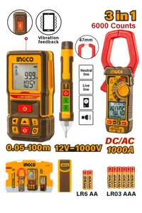 Kit de Mesure Professionnel INGCO HLDD241202 – Télémètre Laser 100 m + Pince Ampèremétrique + Détecteur de Tension