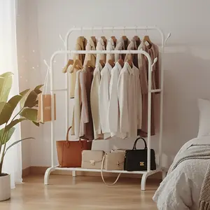 PORTE VETEMENT DOUBLE SUR PIED AVEC CROCHETS ET ETAGERE