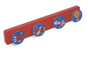 PORTE MANTEAUX ROUGE 4 BOUTONS MOTIF AVIATION