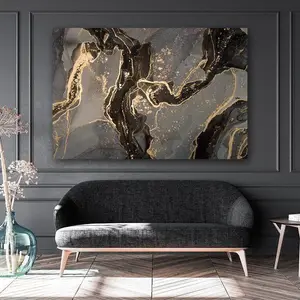 POSTER MOTIF ART ABSTRAIT OR NOIR