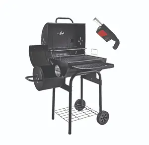 BARBECUE CHARBON A FUMOIR AVEC RECUPERATEUR DE CENDRE ET ROULETTES
