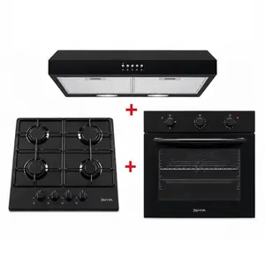 TRIO ZENYA NOIR: PLAQUE 60CM À 4 FEUX+FOUR ELECTRIQUE 3BOUTONS+HOTTE SOUS MEUBLE