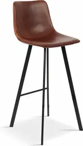 CHAISE DE BAR ASSISE SIMILICUIR VINTAGE MARON STRUCTURE ET REPOSE PIED EN ACIER