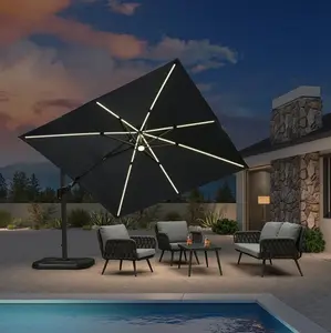 PARASOL 3/3 V LED SOLAIRE AVEC SOCLE