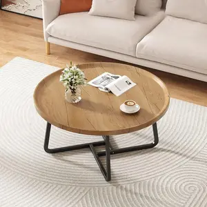 TABLE D'APPOINT RONDE PIED NOIR D50*39CM -TAB23B39