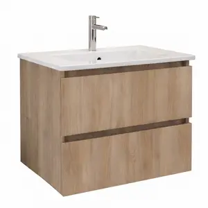 MEUBLE SALLE DE BAIN 60CM 2 TIROIRS AVEC ARRANGEUR HERA OAK+VASQUE BLANC BRILLAN