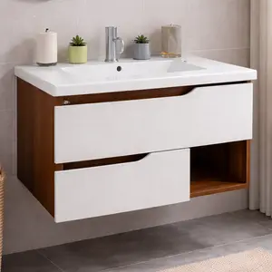 MEUBLE SALLE DE BAIN - AZALIA - 80 - V1 - NOYER / BLANC - 2 PIÈCES