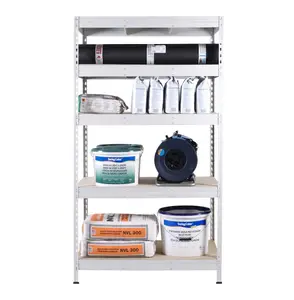 KIT RAYONNAGE METALIQUE RIVETAVEC 4 ÉTAGERES EN BOIS 180 X 120 X 45 CM 250kg/ÉTG