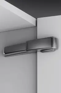 Charnière cadre k63pd-lkv07 Recouvrement total KOLITY, 2 voies, double amortisseur à angle faible, finition titane, fixation sur plaque en ligne Épaisseur de porte : 22–28 mm, largeur de porte : 19–22 mm avec vis, avec boîtier de bras noir, sans cach