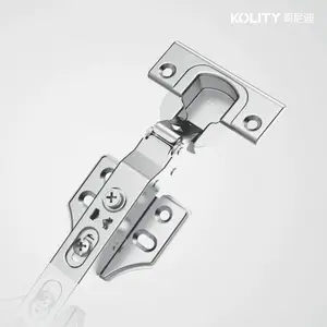 Charnière 2d classique k32, recouvrement total KOLITY, 2 voies, double amortisseur, nickel blanc, fixation sur plaque à 4 trous avec vis, sans cache-bras, sans cache