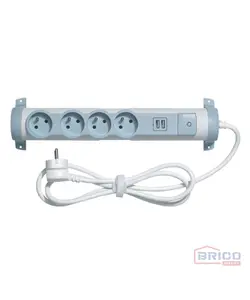 Rallonge (4*2P+T )+2 chargeurs USB - Blanc-Gris 1609020012