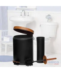 Set poubelle 5L+ Brosse Wc design en bois et noir 7180220378