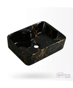 Vasque à poser rectangle noire et dorée 2280230337