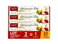 Lot Sacs Réfrigérateur Double Glissière 4L Use It 20 Unités 2+1 Gratuit