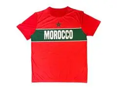T-shirt Homme Manche Courte Rouge Morocco avec Band Horizontal vert CDM26