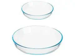 Plat à Four Verre Rond Oval Gravé 24/30 cm 2 pièces