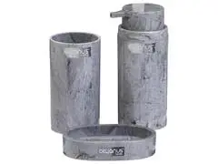 Set de Salle de Bain Rond Gris Marbre Okyanus 3 pièces.