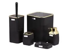 Set de Salle de Bain Rayé Dorée Anthracite Okayanus 5 pièces.