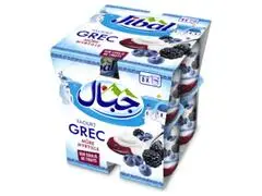 Pack Yaourt Grec Coulis Mûre Myrtille Jibal 8 unités de 110g.