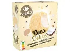 Bâtonnets Glace Coco Délice Chocolat Blanc Carrefour Sensation 4 unités 202g.