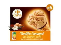 Cônes Glace Vanille Caramel au Beurre Salé Carrefour 6 unités 670ml