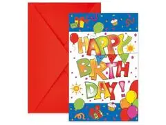 Lot de 6 Invitations Happy Birthday