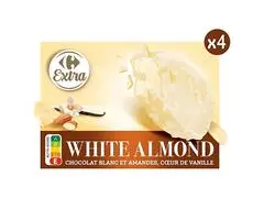 Bâtonnets Glace Chocolat Blanc Amandes Carrefour 4 unités 314g