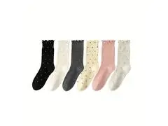 Lot 6 Chaussettes Femme Fantaisie Écru TEX