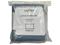 Pack 2 Taies d'Oreiller Microfibre Unies Bleu Jean 70x50cm