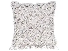 Coussin Carré Taupe en Macramé à Franges Kasa 45x45cm