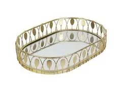 Plateau Ovale Doré Fond Miroir Kasa 35x25cm