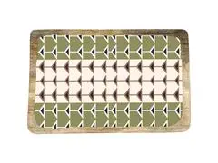 Plat à Servir Rectangulaire Porcelaine et Bois Vert Blanc Kasa 30x20 cm