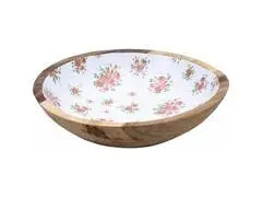 Saladier Porcelaine et Bois Blanc Fleurie Kasa 30 cm