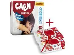 Pack Couches Bébé Jumbo Junior Plus Calin 40 Unités + 2 Packs Lingettes Calin 55 Unités Offerts