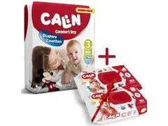 Pack Couches Bébé Jumbo Taille 3 Midi Calin 68 Unités + 2 Packs Lingettes Calin 55 Unités Offerts